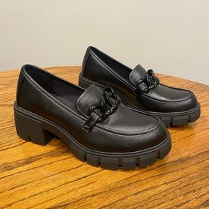 NYC Madden lug sole chunky black loafers with chain